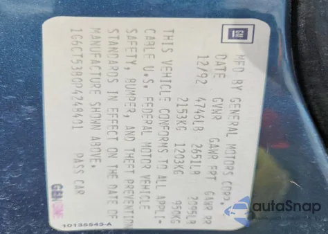 1993 Cadillac Deville Touring z USA, uszkodzony, nr VIN 1G6CT53B0P4248401